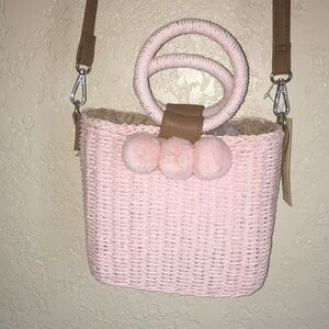 Crown Vintage Straw Pom Pom Bag